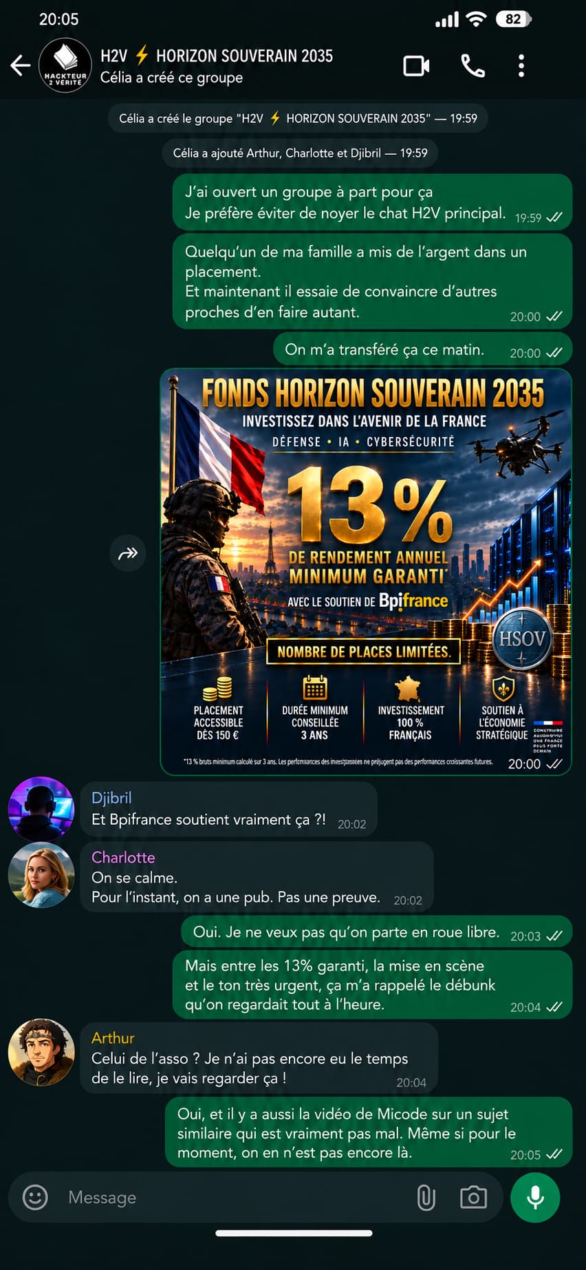 Screenshot de la conversation WhatsApp des quatre citoyens